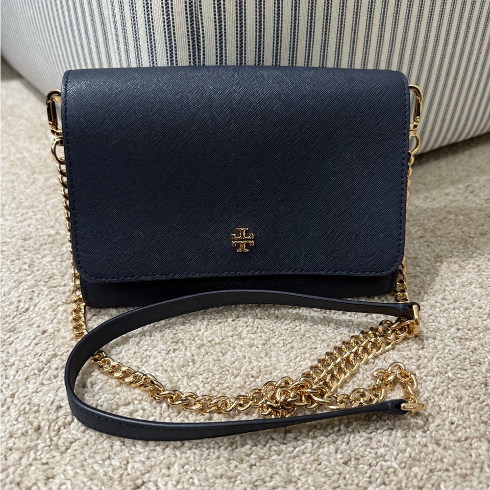 Tory Burch Midnight Blue Crossbody Bag with Gold Chain